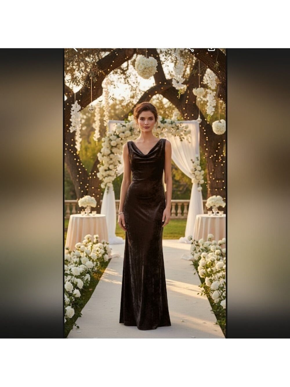 VTG Watters & Watters gray/taupe drape neck velvet sleeveless gown Size 6 USA